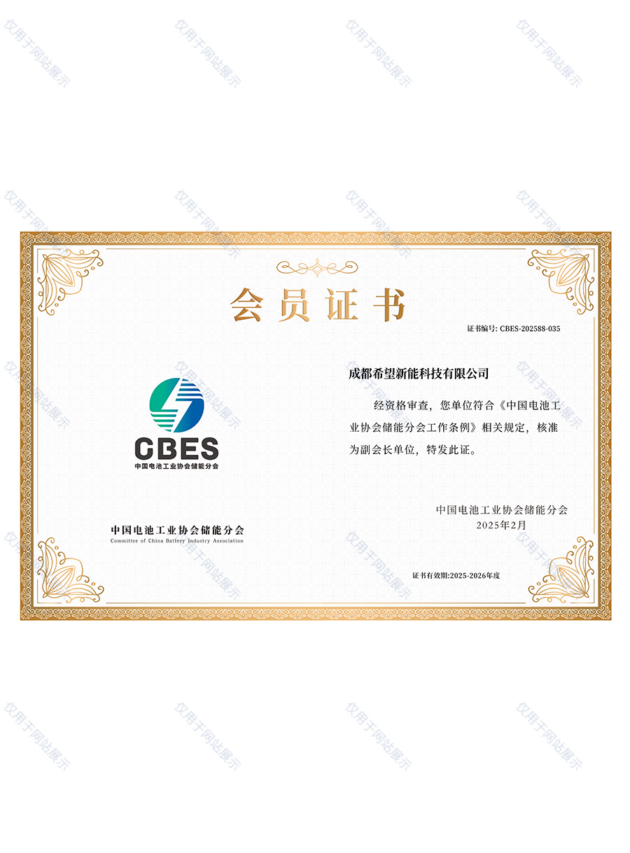 Member Certificate of Energy Storage Branch of China Battery Industry Association